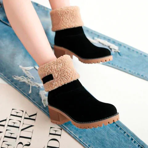 Bottes d’Hiver Femme en Daim Synthétique à Talon Carré
