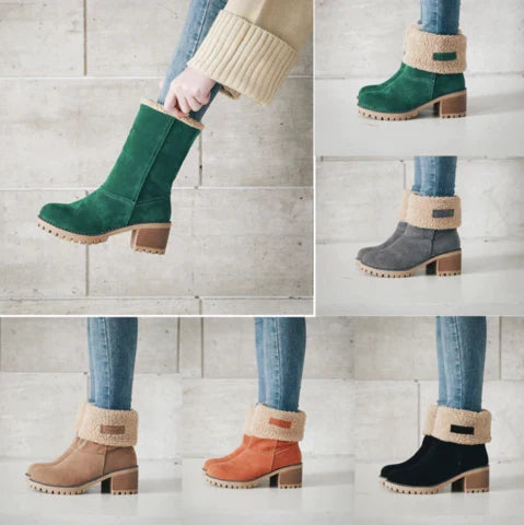Bottes d’Hiver Femme en Daim Synthétique à Talon Carré
