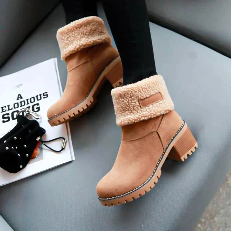 Bottes d’Hiver Femme en Daim Synthétique à Talon Carré