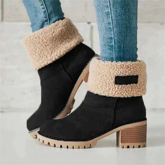 Bottes d’Hiver Femme en Daim Synthétique à Talon Carré