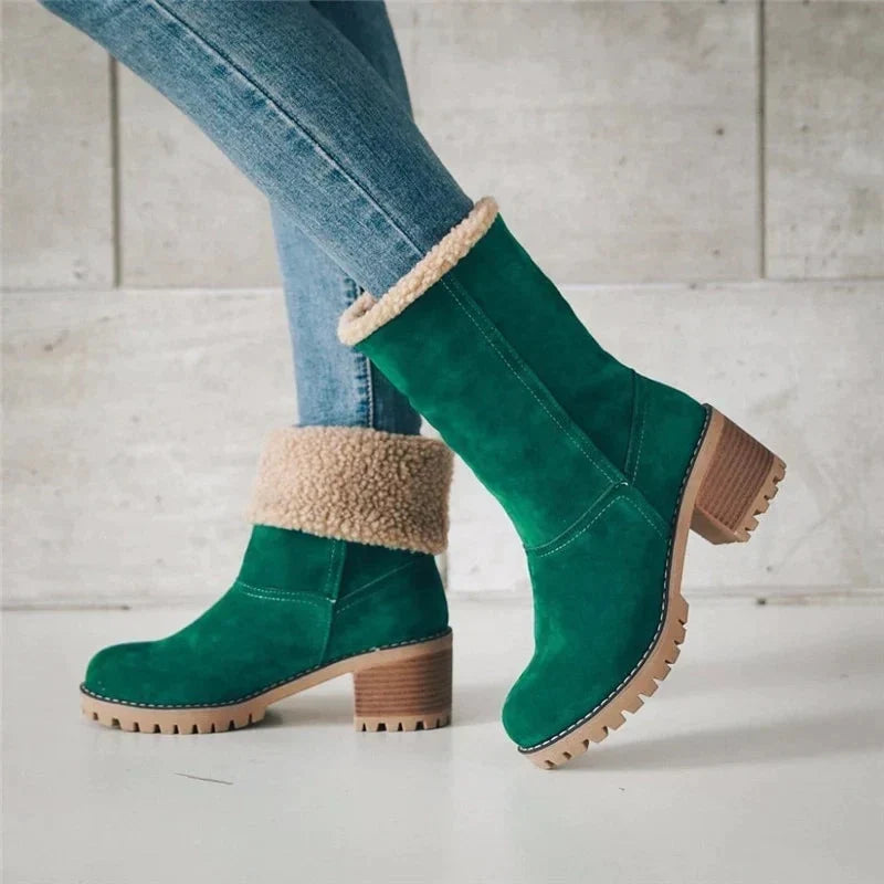 Bottes d’Hiver Femme en Daim Synthétique à Talon Carré