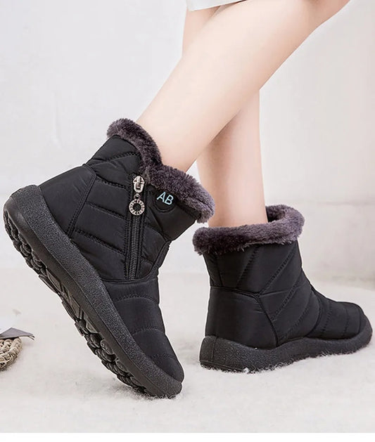 Bottes Femme d’Hiver Imperméables à Crampons avec Doublure en Peluche