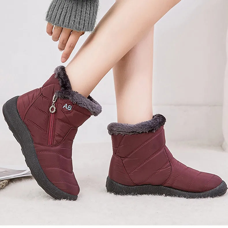 Bottes Femme d’Hiver Imperméables à Crampons avec Doublure en Peluche