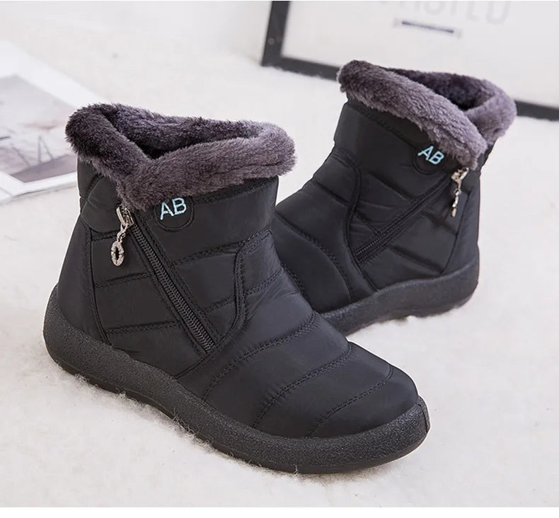 Bottes Femme d’Hiver Imperméables à Crampons avec Doublure en Peluche