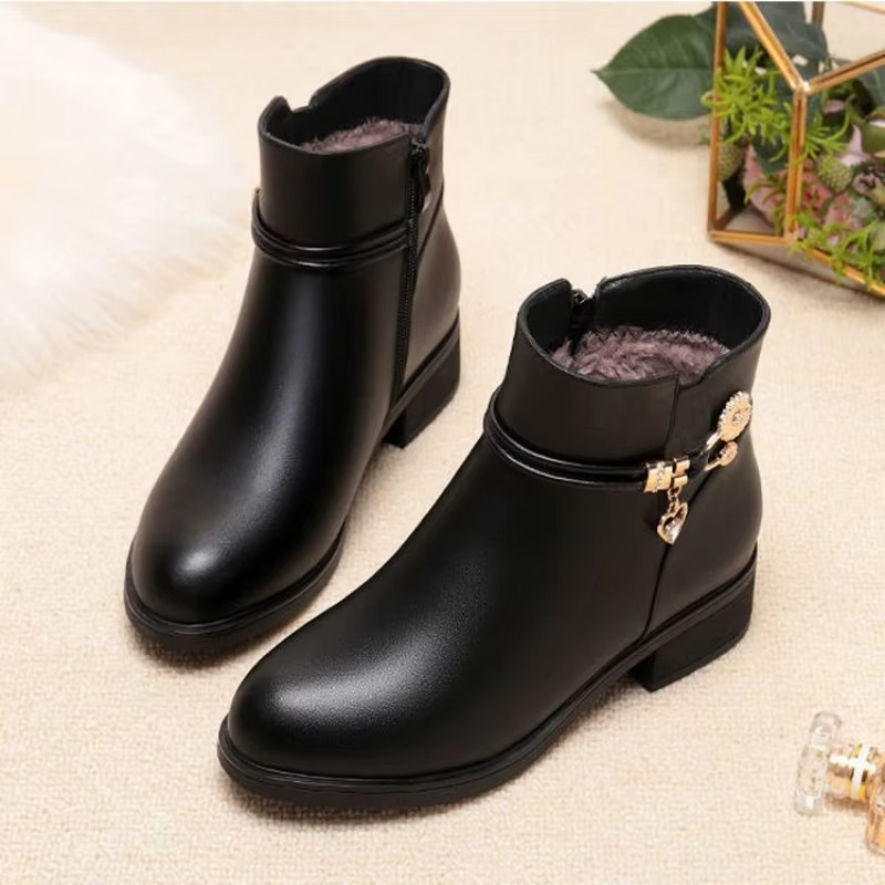 Bottes Femme en Cuir Synthétique avec Doublure Coton Doux pour l’Hiver