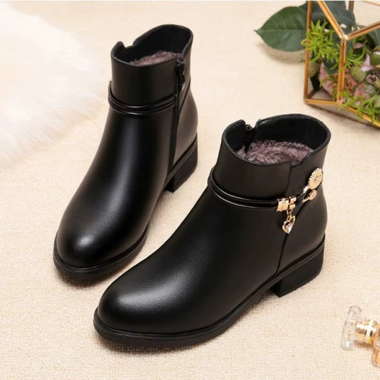 Bottes Femme en Cuir Synthétique avec Doublure Coton Doux pour l’Hiver