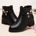 Bottes Femme en Cuir Synthétique avec Doublure Coton Doux pour l’Hiver