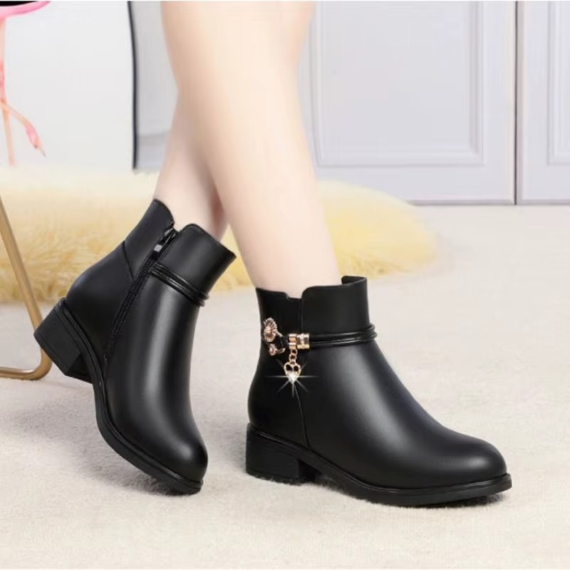 Bottes Femme en Cuir Synthétique avec Doublure Coton Doux pour l’Hiver